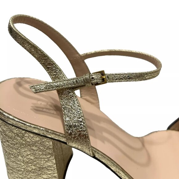 $850 Gucci Gold Marmont Metallic Lambskin Platino Sandals Heels sz 39/9B Heels - Picture 13 of 16